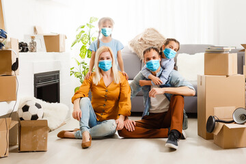 Fototapeta na wymiar Modern family at preventive quarantine due to global pandemia