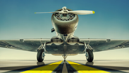 historical aircraft on a runway - obrazy, fototapety, plakaty
