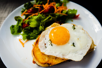 fried eggs and salad