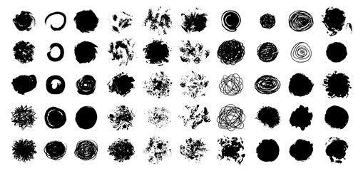 Big set of round vector spots and stripes. Abstract splashes in the form of EPS-10. Set of elements and textures for banners and other design. Black spots on a white background.