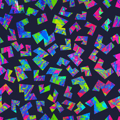 Abstract neon geometric pattern with grunge effect.