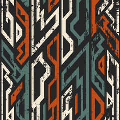 Ancient geometric seamless pattern with grunge effect.