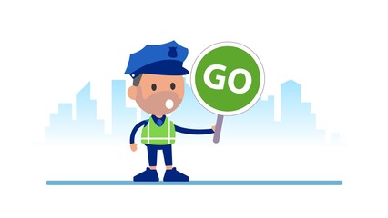 Traffic police with Go Sign.