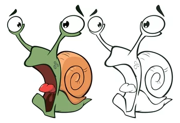 Muurstickers Vector Illustration of a Cute Cartoon Character Snail for you Design and Computer Game. Coloring Book Outline Set  © liusa