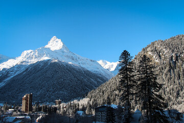 Mountain landscape of snowy Dombay