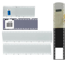 set of different 35mm negative stripes on white background
