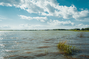 Beautiful shot of a lake during wind storm