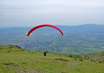 Paraglider launching from Sopot in Bulgaria	