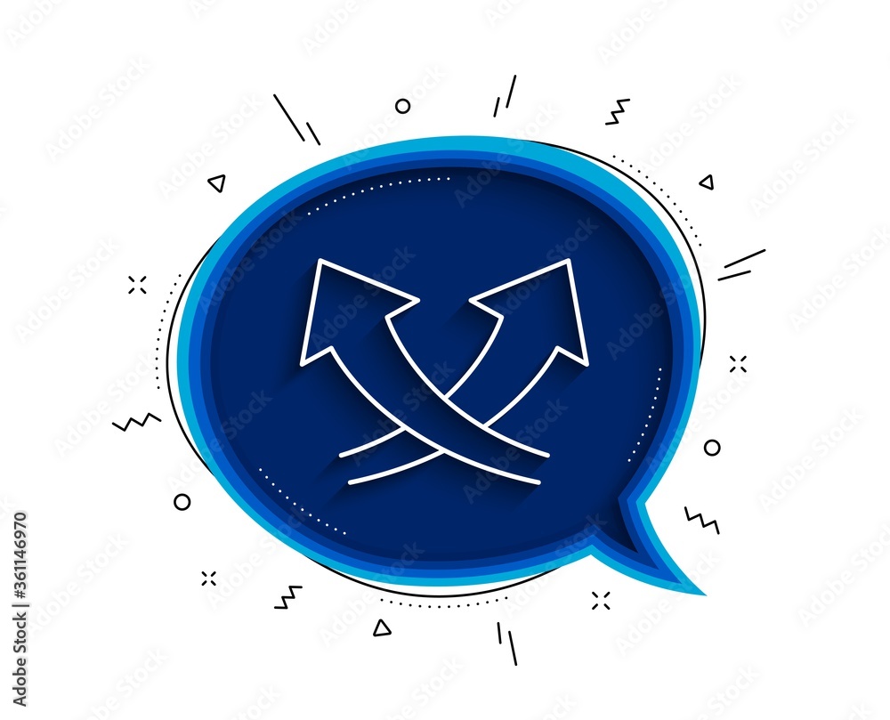 Poster intersection arrows line icon. chat bubble with shadow. exchange and turn, cross sign. thin line int