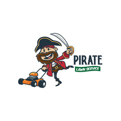 Cartoon vintage retro pirate lawn service logo