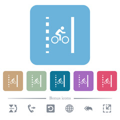 Bicycle lane flat icons on color rounded square backgrounds