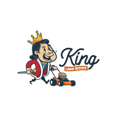 Cartoon vintage retro king lawn service logo