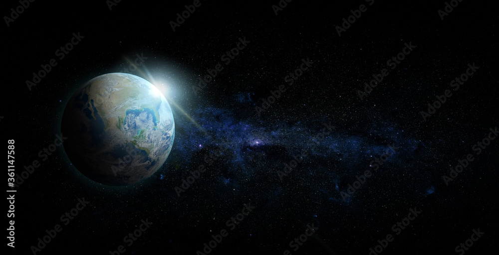 Sticker planet earth with sunrise on space background. elements of this image furnished by nasa.
