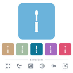 Single screwdriver flat icons on color rounded square backgrounds