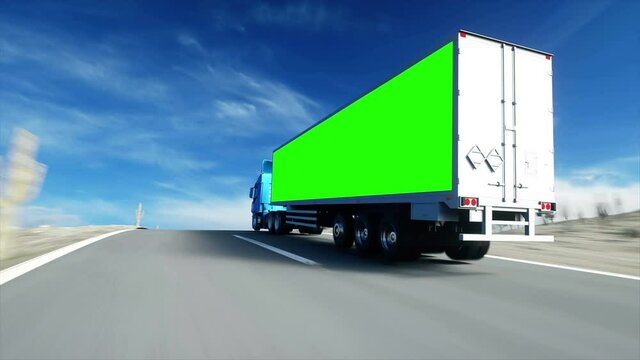 Truck on the road, highway. Transports, logistics concept. super realistic animation with physiks motion. Green screen