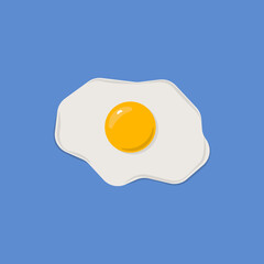 Flat icon fried egg isolated on blue background. Vector illustration.