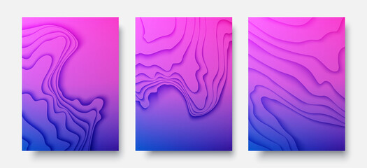 3D vector layout template on blue and purple gradient background. Futuristic poster template. Retro futuristic landscape background in 1980s style. Electronic music fest. color waves