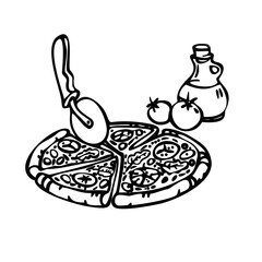 Vector Pizza slice drawing. Hand drawn pizza illustration. Great for menu, poster or label. Line art