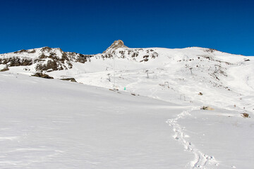 Mountain landscape of snowy Dombay