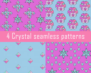 Pack of 4 summer vibrant seamless geometric patterns in pastel colors