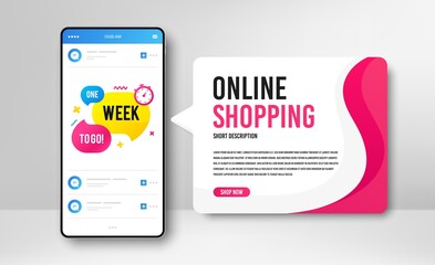 Phone banner template. One week offer bubble. Discount banner shape. Special offer icon. Social media banner with smartphone screen. Online shopping web template. One week promotion badge. Vector