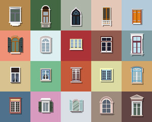 Various Windows, Original Set of Windows for Architectural Illustrations 