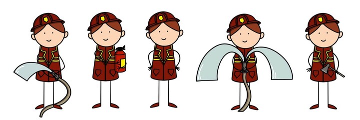Illustration set of the firemen on a white background