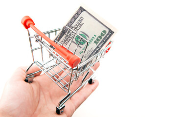 image of trolley money hand white background 