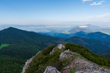 Naklejka premium Panoramic photo of summer mountain of Tatra ridge, Slovakia, summer in the mountains. Travel and hike