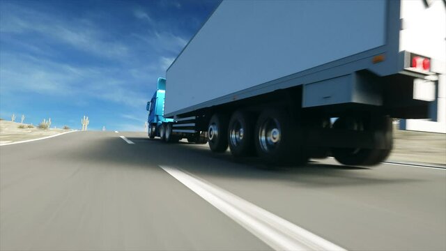 Truck on the road, highway. Transports, logistics concept. super realistic animation with physiks motion.