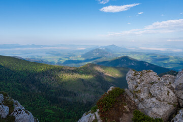 Fototapeta premium Panoramic photo of summer mountain of Tatra ridge, Slovakia, summer in the mountains. Travel and hike