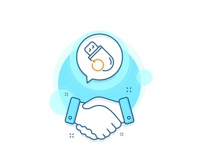 Backup data sign. Handshake deal complex icon. Recovery usb memory line icon. Restore information symbol. Agreement shaking hands banner. Flash memory sign. Vector