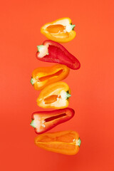Chopped pepper on bright background. Cooking concept.
