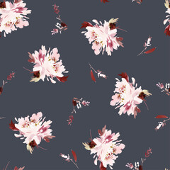 Seamless watercolor vector pattern with peonies.