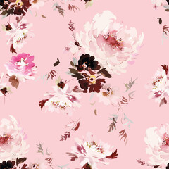 Seamless watercolor vector pattern with peonies.