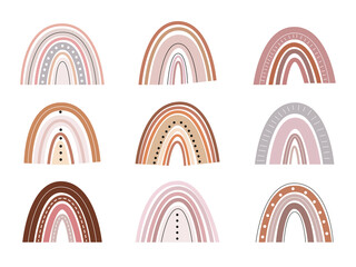 Fototapeta premium Vector hand drawn collection for nursery decoration with cute rainbows pastel color