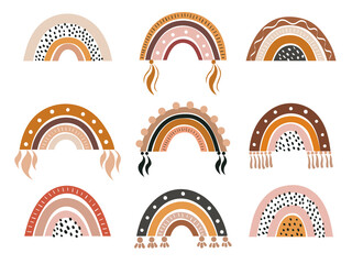 Vector hand drawn collection for nursery decoration with cute rainbows pastel color