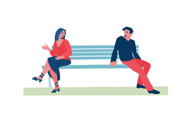 Couple on the bench in city park, comfortable public space or nature place.