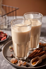masala tea chai with milk and spices.