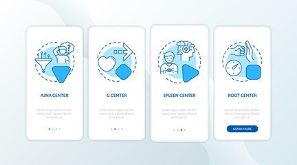 Esoteric energy centers onboarding mobile app page screen with concepts. Channel for circulation. Human design walkthrough 5 steps graphic instructions. UI vector template with RGB color illustrations