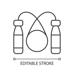 Jump rope linear icon. Home workout equipment thin line customizable illustration. Contour symbol. Leg and stamina training. Skipping rope vector isolated outline drawing. Editable stroke