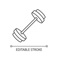 Barbell linear icon. Health club, gym equipment for intense strongman training. Bodybuilding thin line customizable illustration. Contour symbol. Vector isolated outline drawing. Editable stroke