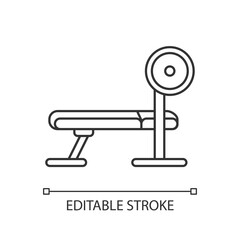 Weight bench linear icon. Fitness center, health club, home gym equipment. Strongman training thin line customizable illustration. Contour symbol. Vector isolated outline drawing. Editable stroke