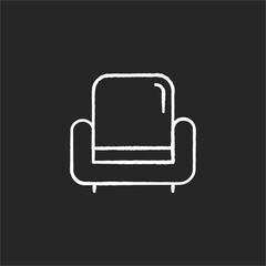 Armchair chalk white icon on black background. Comfortable chair for house interior. Living room furniture. Apartment amenities, furnishing for home. Isolated vector chalkboard illustration