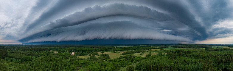 Aerial landscape with scarry storm clouds