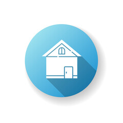 Home blue flat design long shadow glyph icon. House front. Small business. Store exterior. Residential construction. Real estate. Building for dwelling. Silhouette RGB color illustration