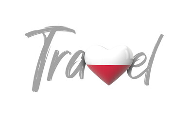 Travel Poland love heart flag. 3D Rendering