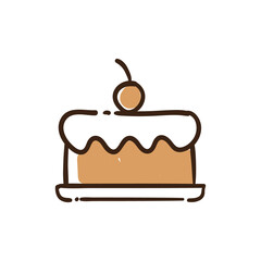 Cake doodle icon, Hand drawn bakery symbol with cherry on top.