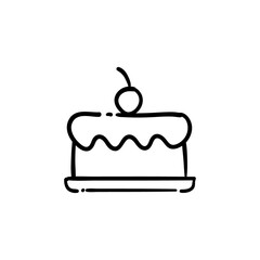 Cake doodle icon, Hand drawn bakery symbol with cherry on top.