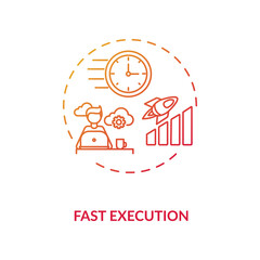 Fast execution red gradient concept icon. Trading platform strategy. Digital transformation. Successful project completion idea thin line illustration. Vector isolated outline RGB color drawing